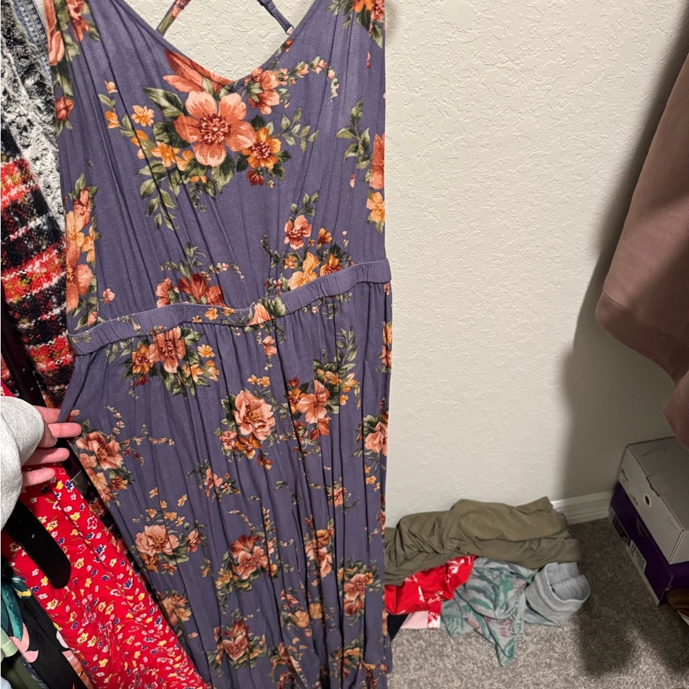 American Eagle Outfitters Floral Jumpsuit - Purple and Orange